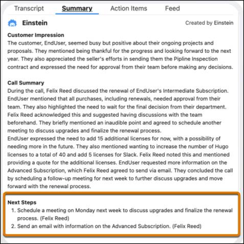 Summary with Next Steps listed.