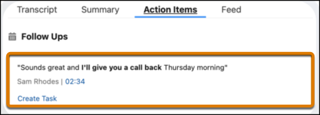 Action Items tab with Follow Ups highlighted.