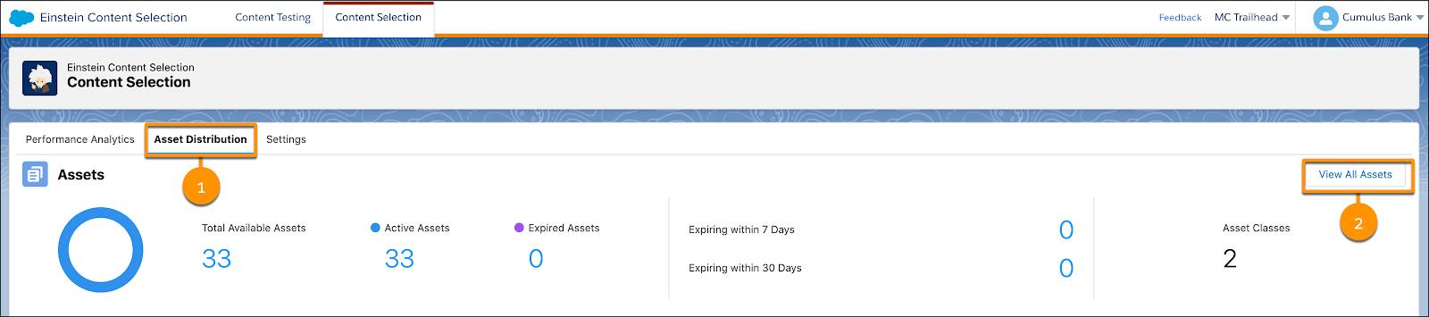 Asset distribution navigation bar with View all Assets circled.