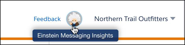 Einstein Messaging Insights icon highlighted in the Marketing Cloud Engagement header.