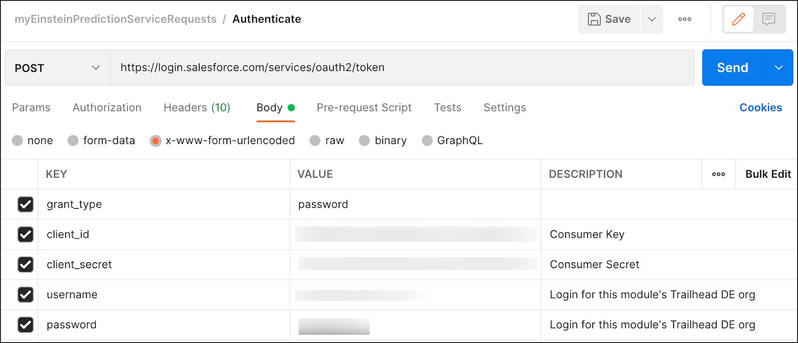 Schermata di Postman Desktop: impostazioni del corpo della richiesta completate