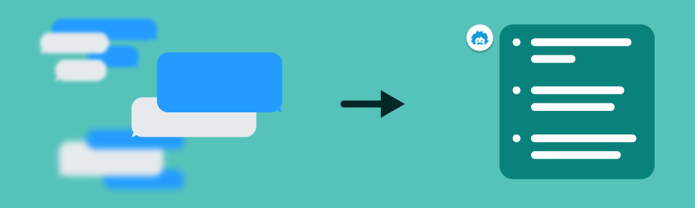 Graphic with conversations converted into bullet point summaries with the Einstein icon.