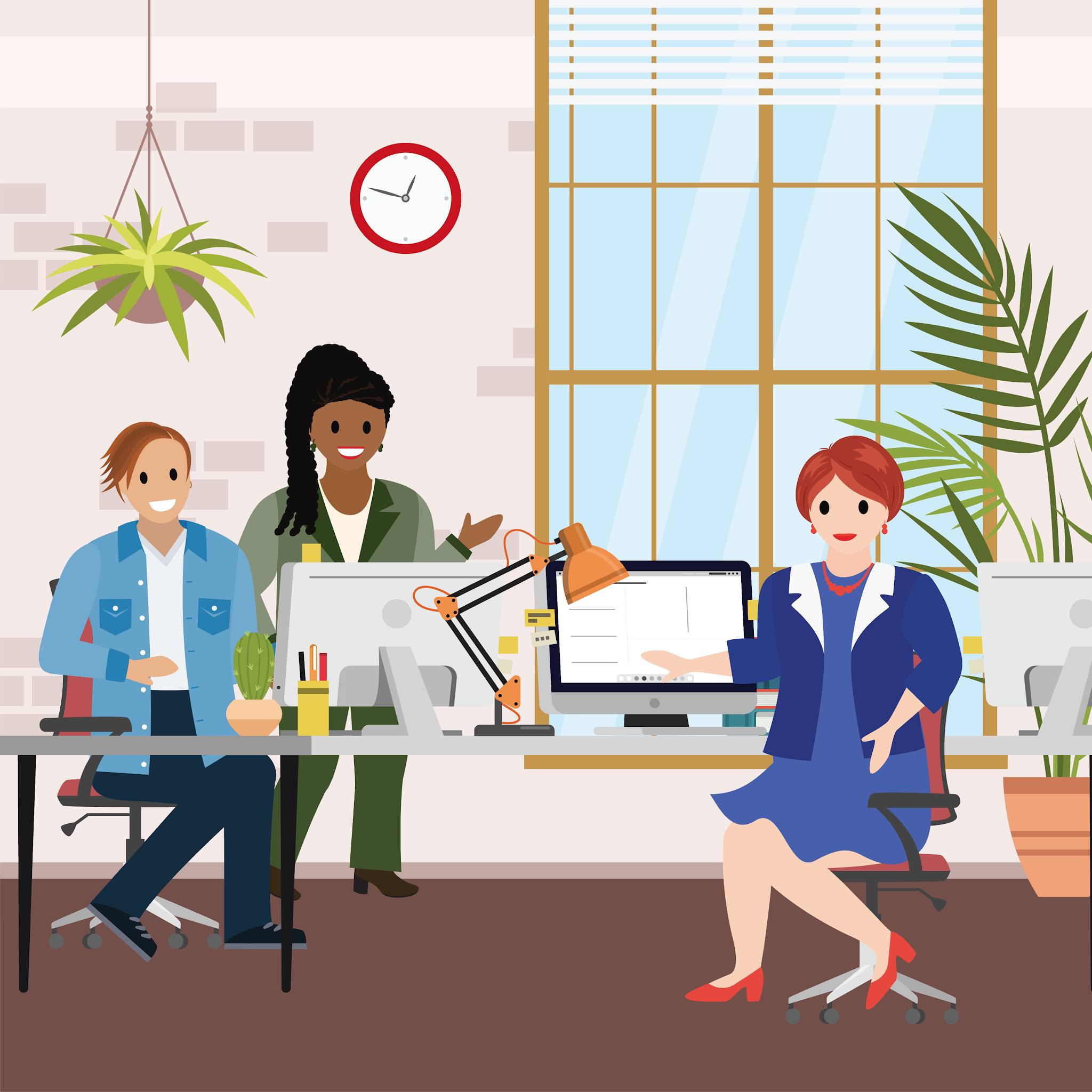 Office workers at their desks.