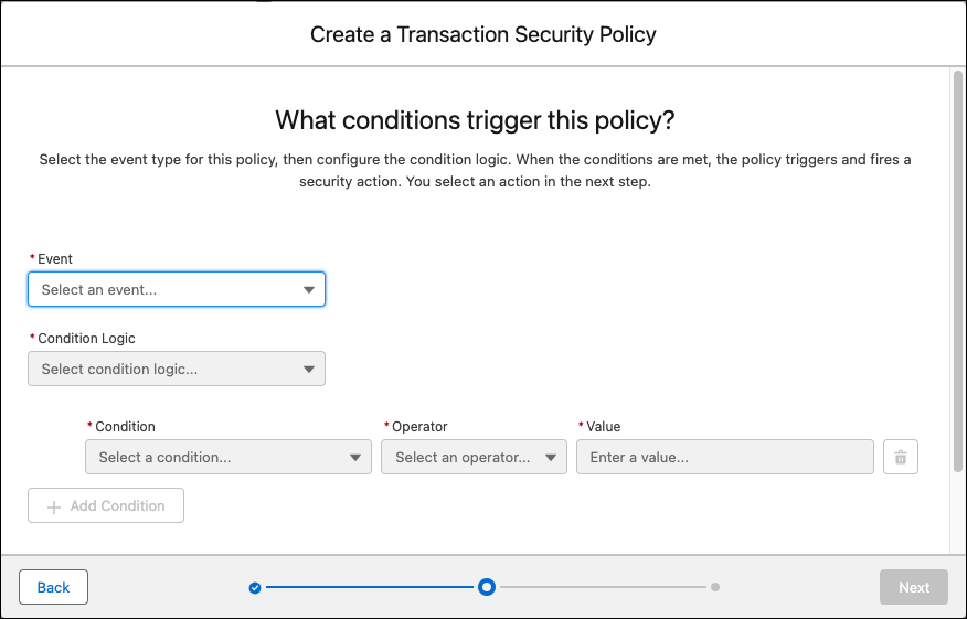 Conditions page for new policy.