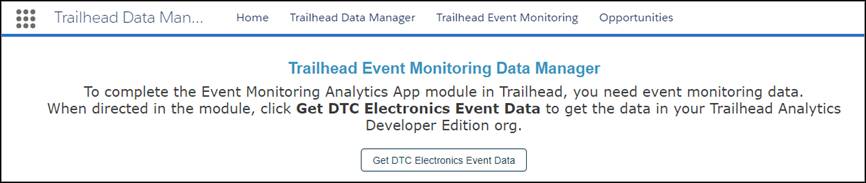 Trailhead Event Monitoring Data Manager page