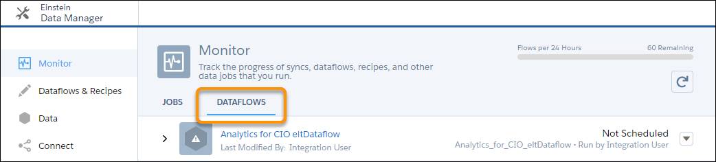 Monitor menu expanded with Dataflows view highlighted