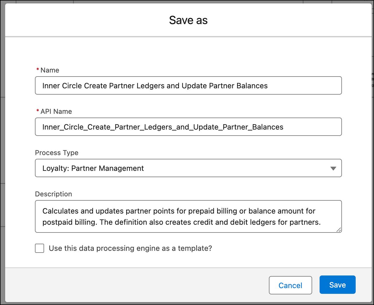 The Save as window where you customize the DPE name.
