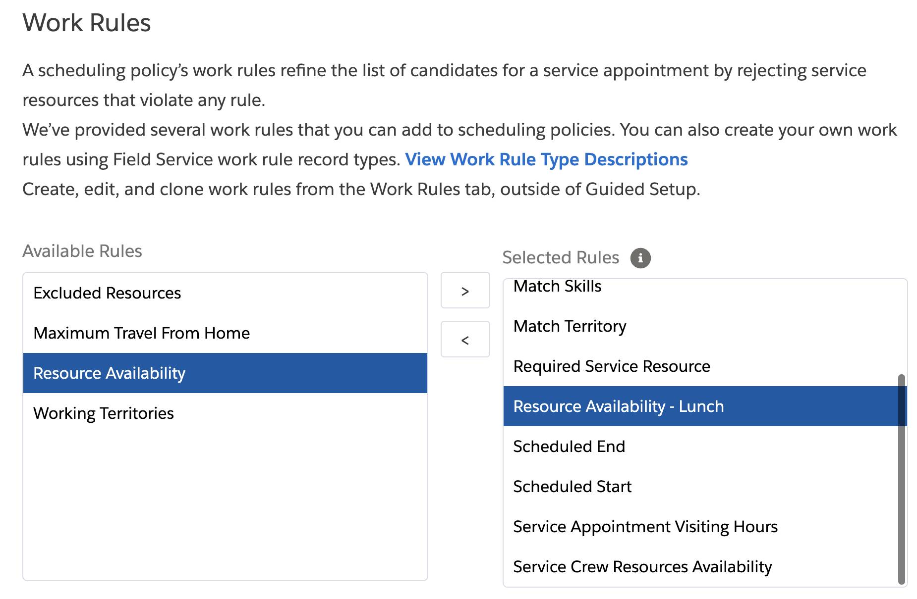 Screenshot showing the Ursa Major Resource Availability rule in the Selected Rules list.