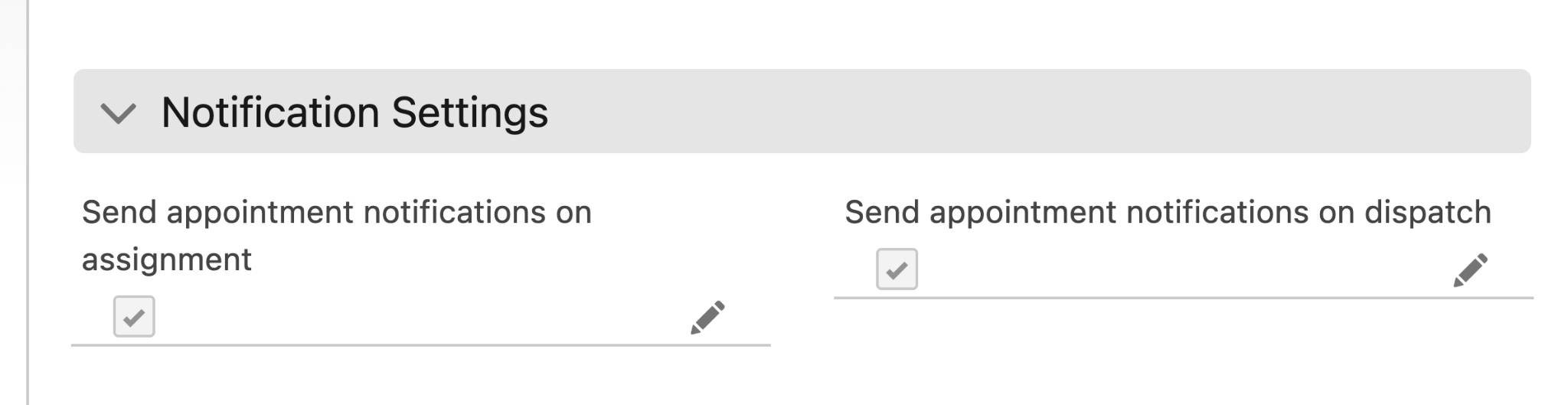 Notification Settings pane with assignment and dispatch notifications selected.