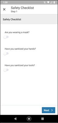 Safety checklist on James’s phone displaying the three checklist items