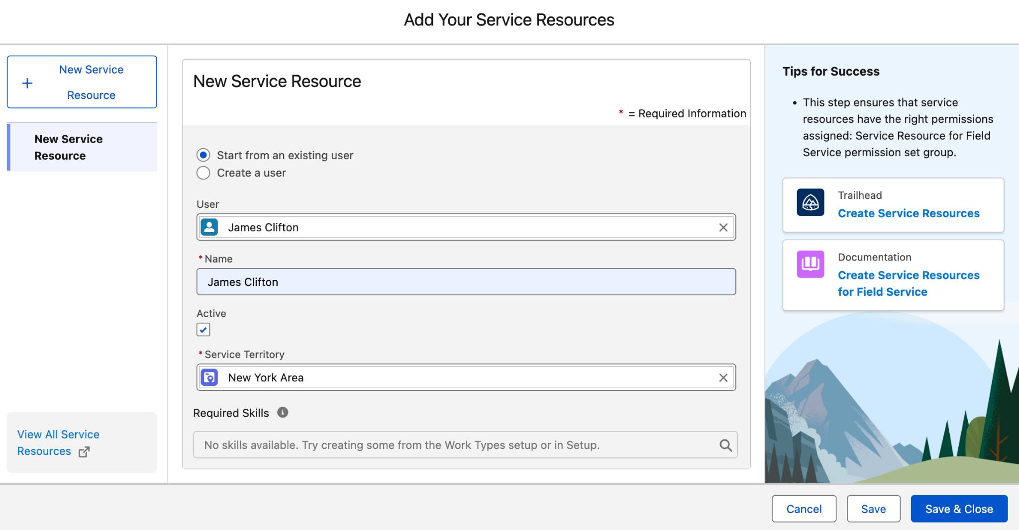 New Service Resource dialog.