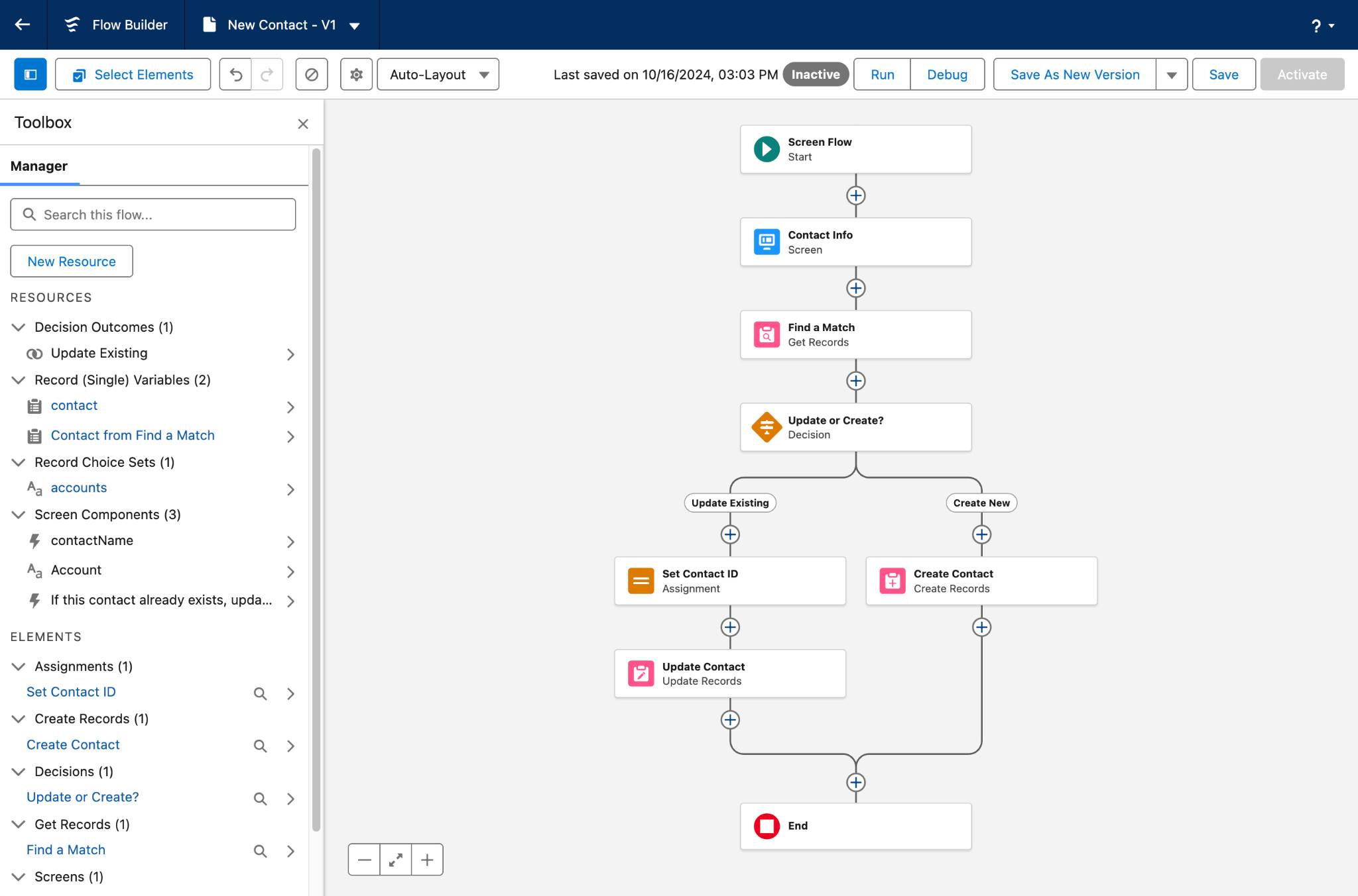 A sample flow in Flow Builder.