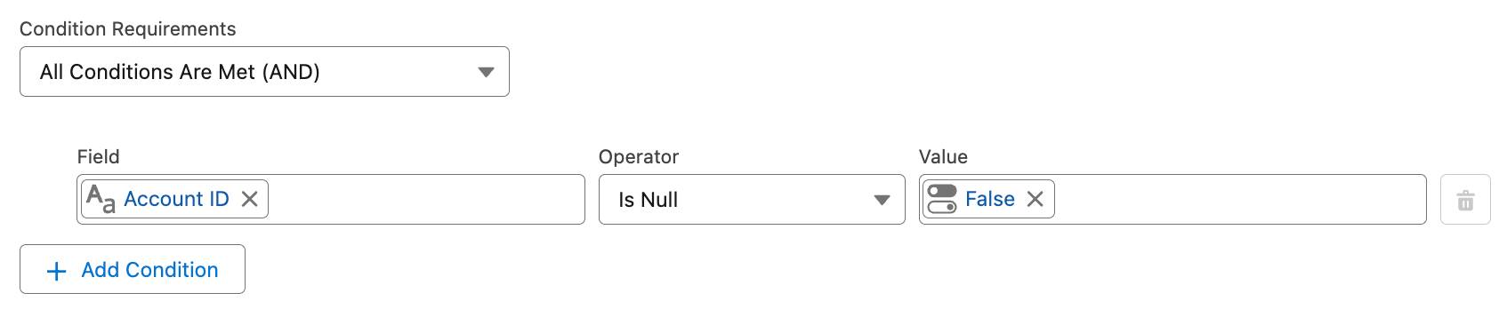 Condition Requirements added to the Start element.