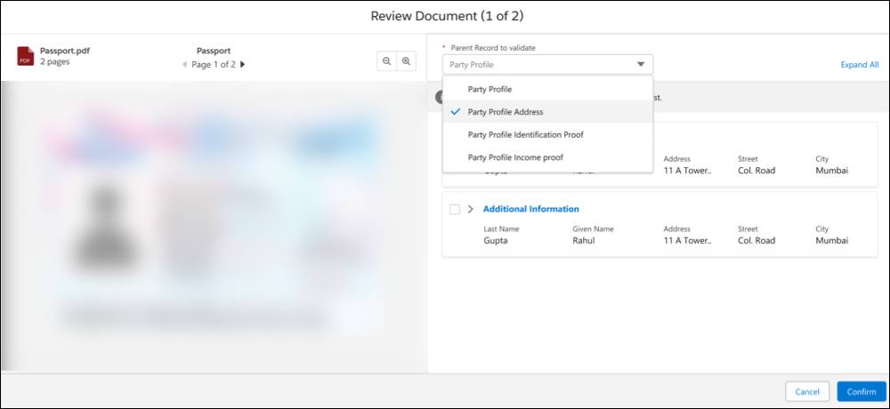 An uploaded document being validated by the Validate Document feature in the split-screen view.
