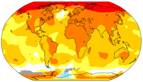 Colored map showing temperature.