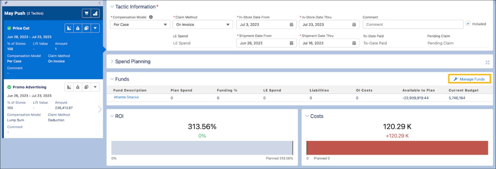 The Promotion Detail page showing the options to select a fund template.