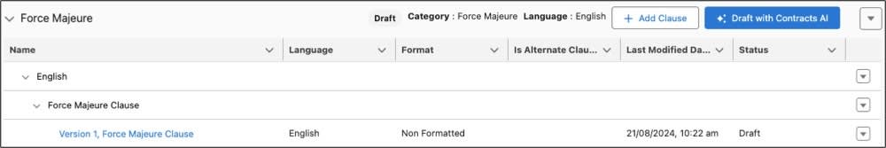Force Majeure clause added to the document clause set.