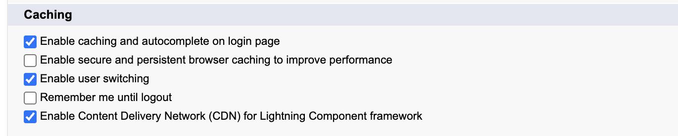 Opção de armazenamento em cache de Session Settings (Configurações de sessão).