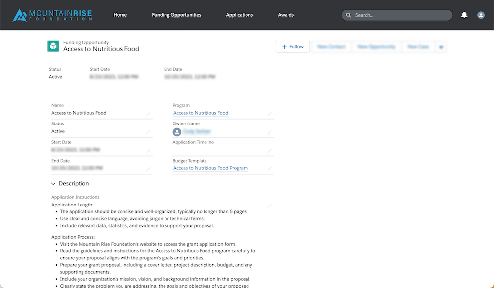A funding opportunity record with application instructions.