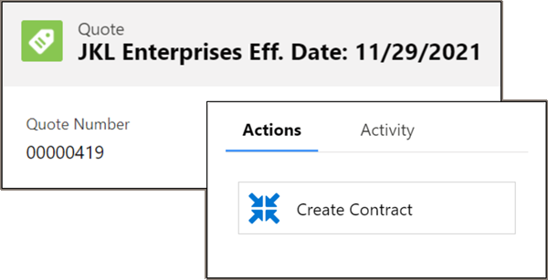 Sample of small part of a contract record in Salesforce, showing Create Contract action button