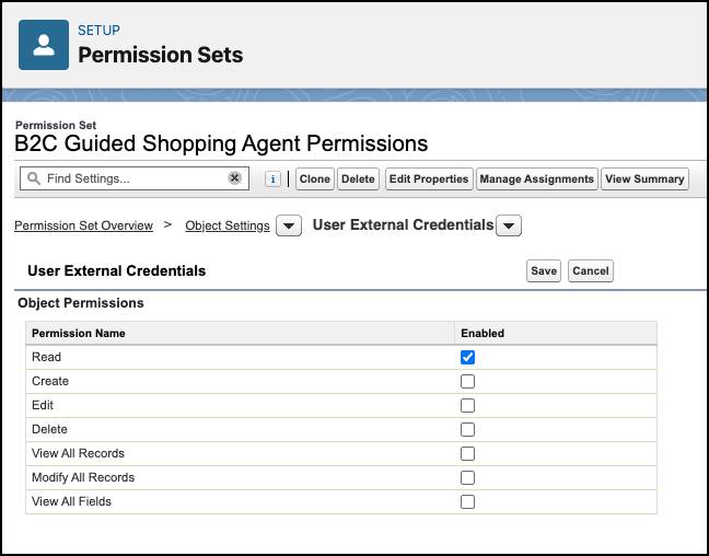 User External Credentials object with read access enabled.