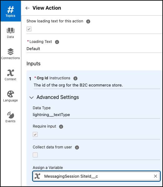 Add messaging session variables to select action inputs.