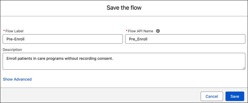 Saving the new flow corresponding to the preceding steps.
