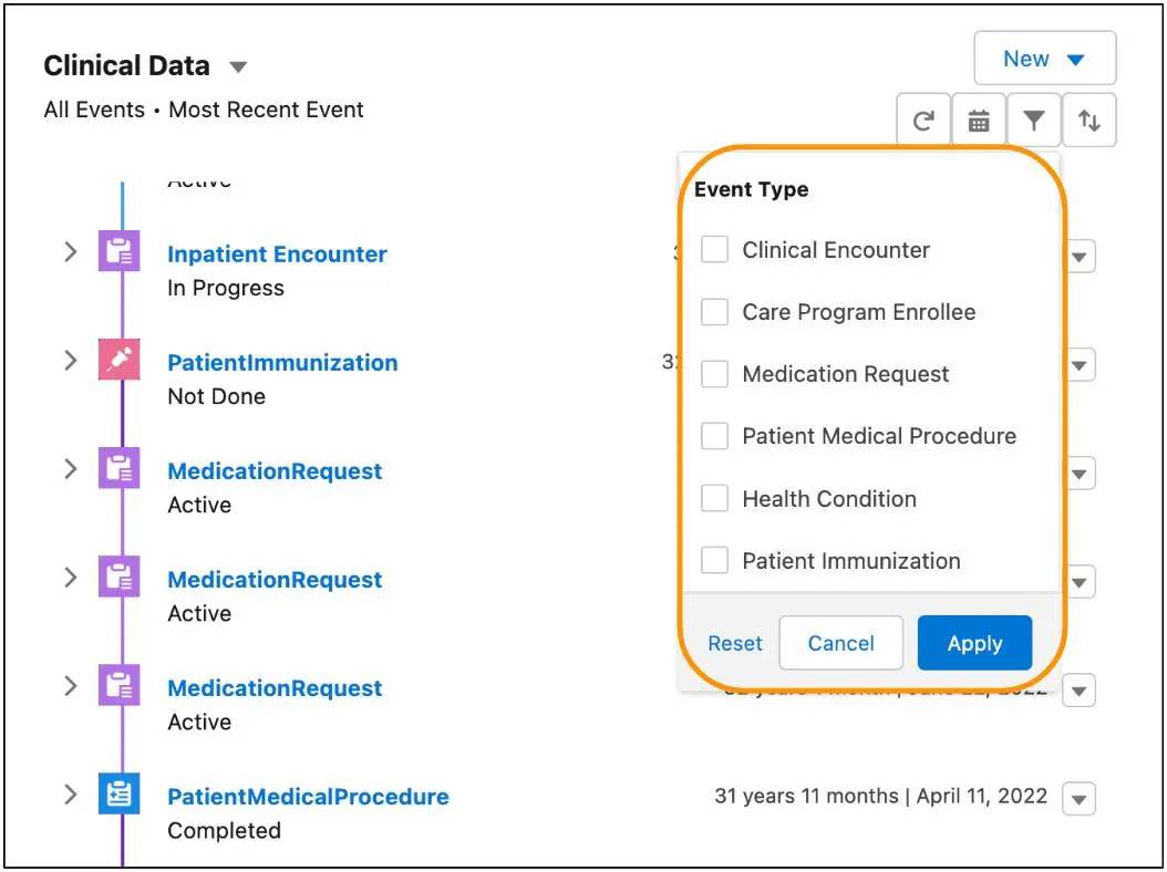Event type filters.