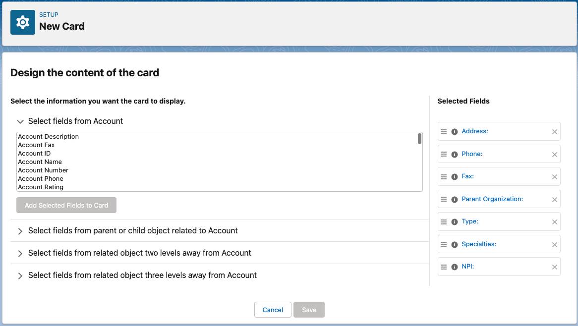 Design the content of the card page of the Relationship Cards setup wizard