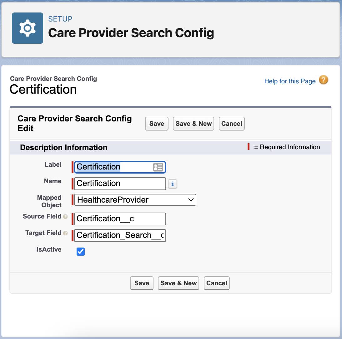 Care Provider Search Config. Settings