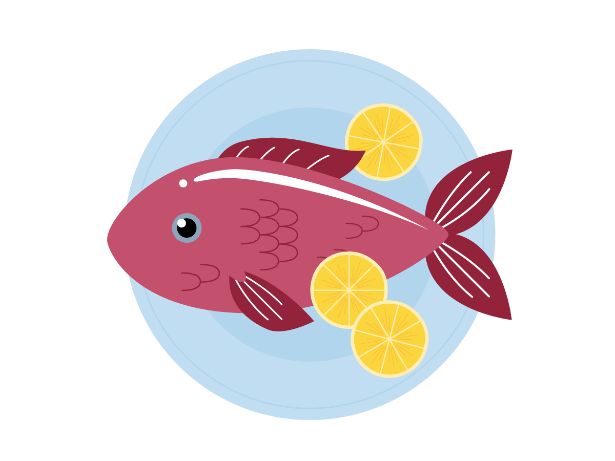 A plate with a fish.