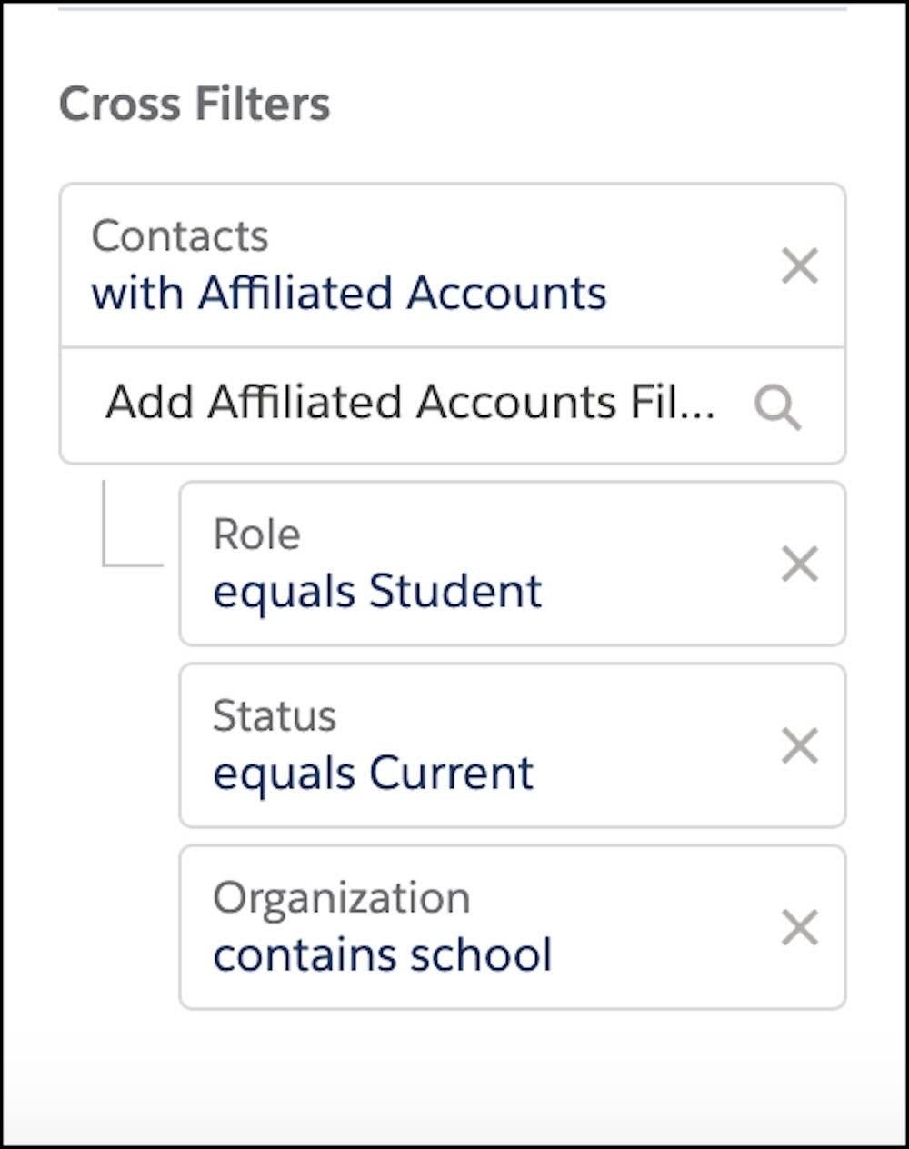 Filtered results for twelve prospective students in the Preview pane