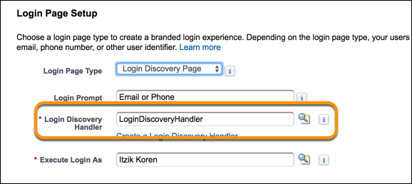 New login discovery handler name on Login & Registration page screenshot