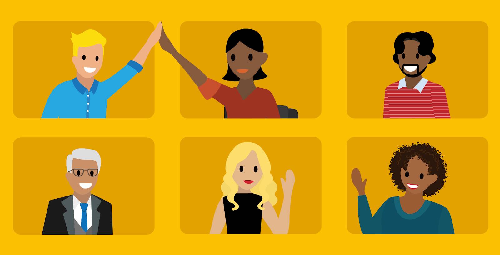 A group of employees interacting with one another.