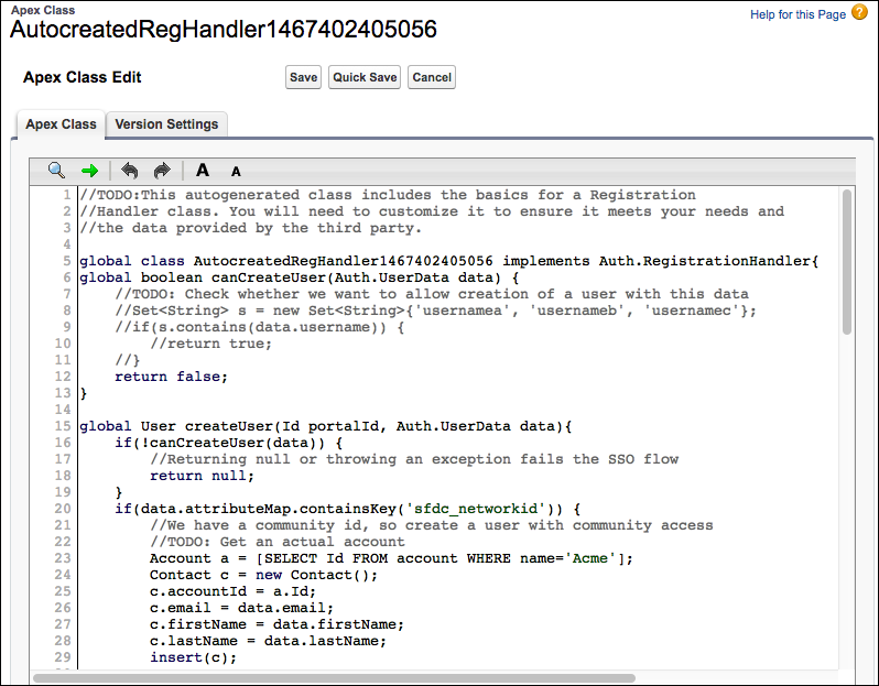 Clase de Apex Gestor de registro