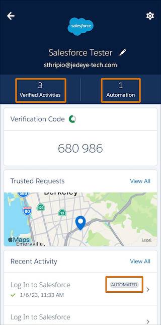 Detalles de cuenta de Salesforce Authenticator.