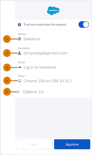Puntos de datos de Salesforce Authenticator.