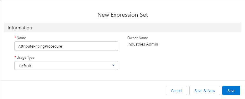 The New Expression Set window.