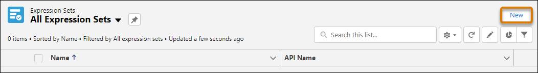 The New button in the Expression Sets workspace.