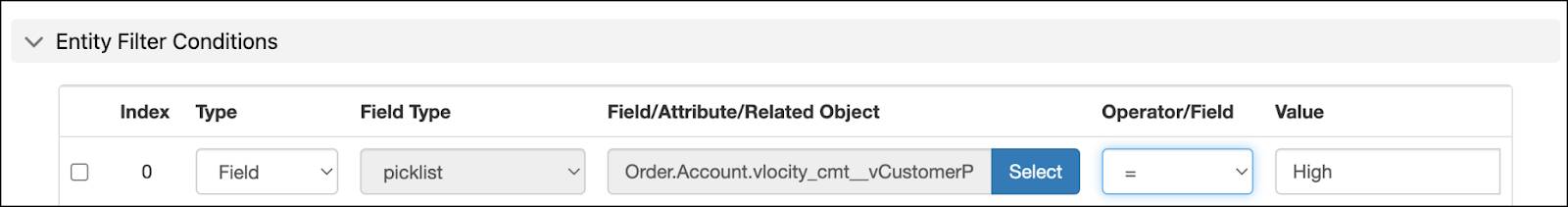 The entity filter condition that filters all the high-priority accounts.