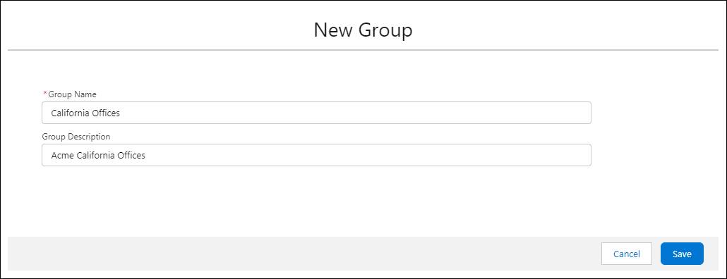 Acme California Offices の [New Group (新規グループ)] 画面