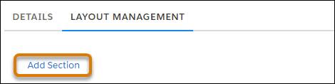 [Layout Management (レイアウト管理)] タブの [Add Section (セクションを追加)] ボタンが強調表示されている。