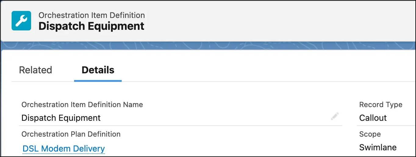 The Details tab for an orchestration item definition.