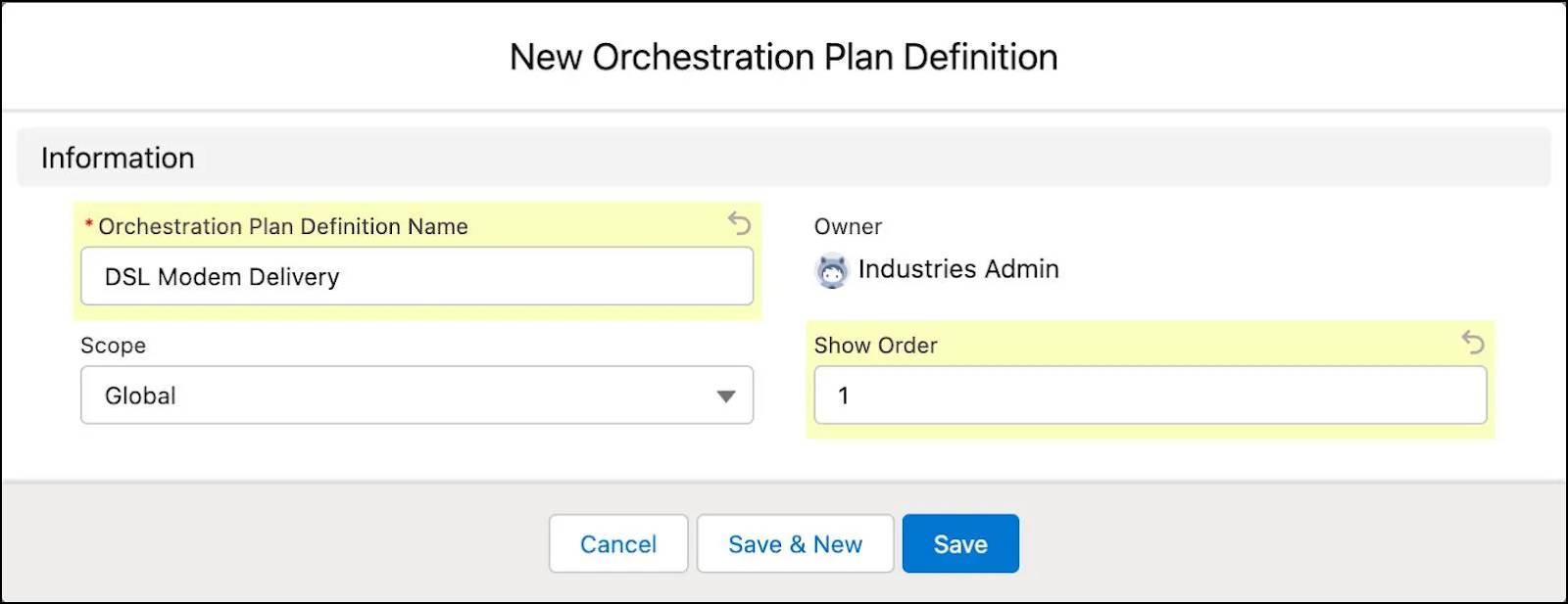 [New Orchestration Plan Definition (新規オーケストレーションプラン定義)] ウィンドウ。