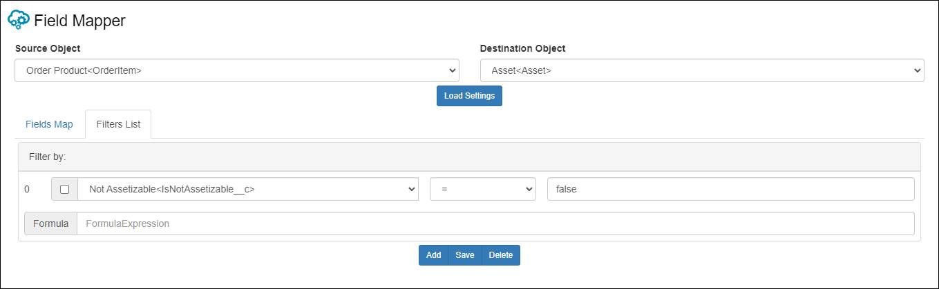 The Field Mapper page with Source Object field, Destination Object field, and Filter by section.