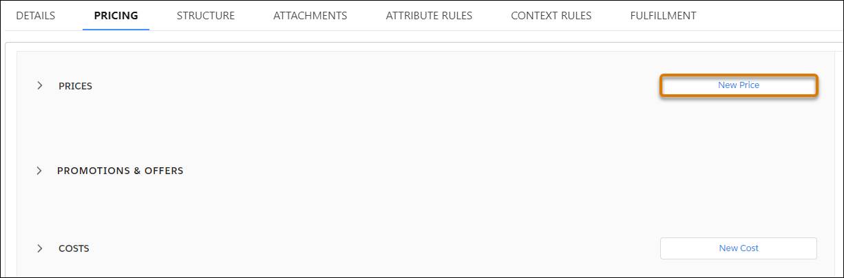 The New Price button on the Pricing tab.