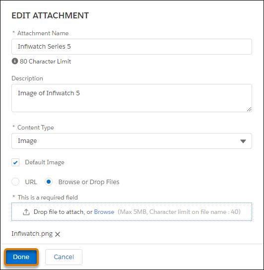 The Edit Attachment pane.