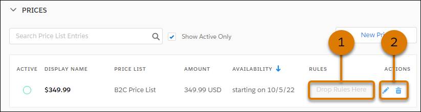 [Pricing (価格設定)] タブの Infiwatch 価格リストエントリ。