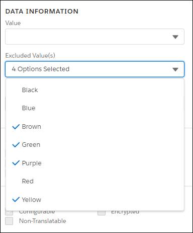 The Excluded Value(s) property in the Edit Attribute pane.