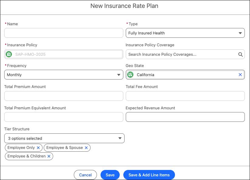 Type and Tier Structure defined for new rate plan.
